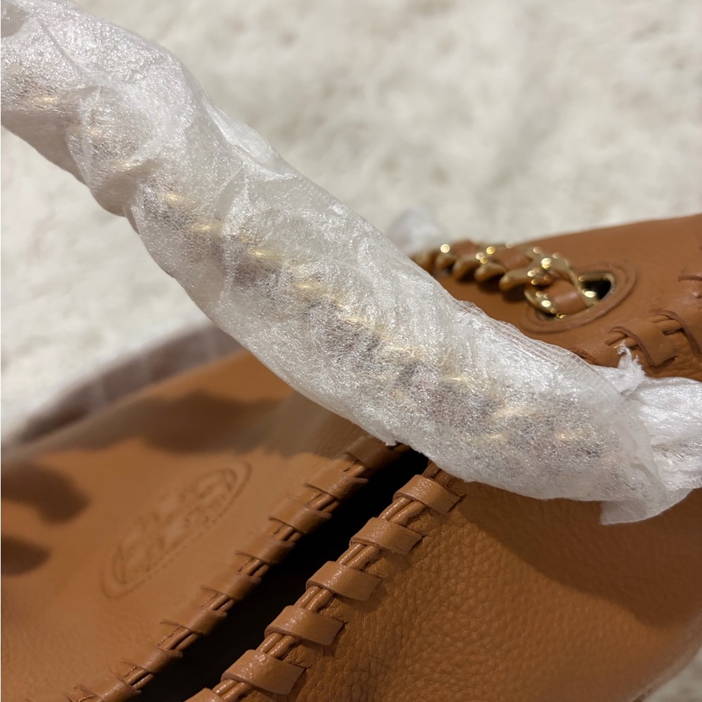 Tory Burch Marion Bark Brown Pebbled Leather  Bag - NWT - Picture 5 of 15